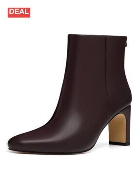 Women's Square Toe Chunky Heeled Ankle Boots with Side Zipper